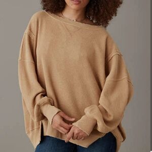 American Eagle Outfitters Tan Crew Neck Sweater Cozy Knit